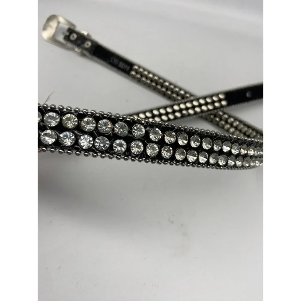 Boutique Rhinestone Belt Womens Sz SM Bling Crystal Studded Fashion Silver Black